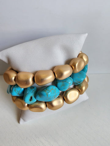 Trio de Pulseras  Oro Matte con Turquesa