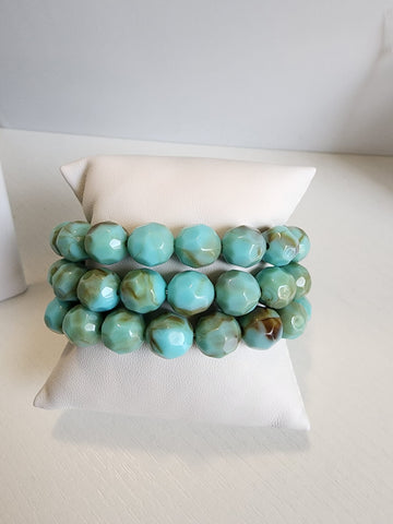 Trio de Pulseras  Hueso con Turquesa