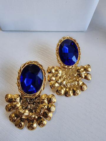 Anillo abanico con cristal azul