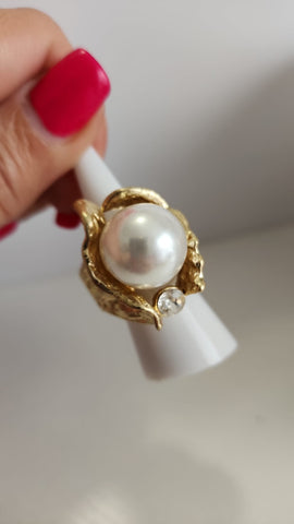 Anillo Perla con Base dorada # 2