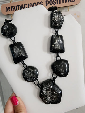 Collar Piedras con Cristal  Negro