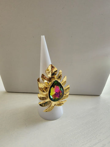 Anillo de Hoja Con Gotas  Tornasol