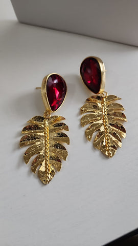 Aretes de Hoja  Gota Rojo