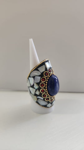 Anillo Mosaico  Blanco Piedra Azul