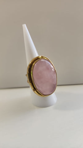 Anillo Grande Ovalado  Cuarzo Rosado