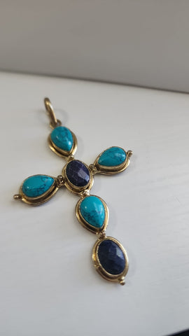 Gema de Cruz  Turquesa y Cuarzo