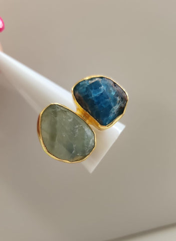 Anillo dos Piedras  Azul y Verde