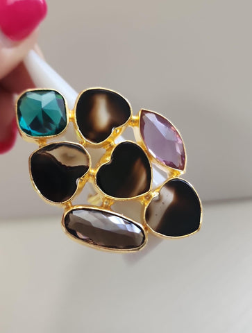 Anillo en Cristal  Con Corazones