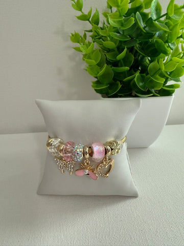 Pulsera de charm  Oro con Rosa y abeja