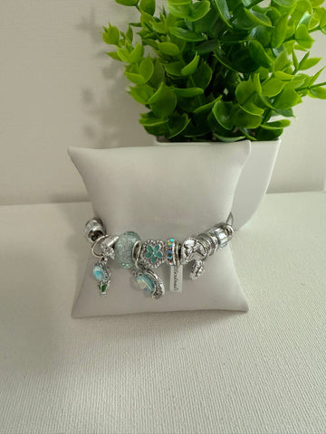 Pulsera de charm  Plata azul tornasol