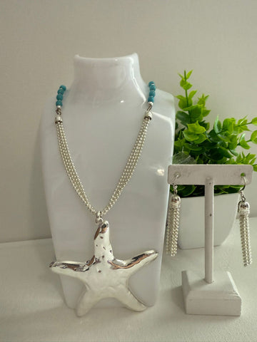 Collar turquesa estrella plateada