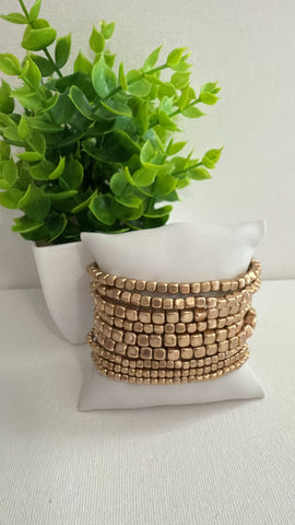 Bonche pulsera cuadrados  Colores-Oro