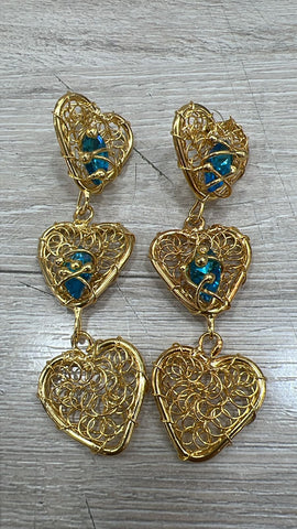 Aretes 3 corazones azul