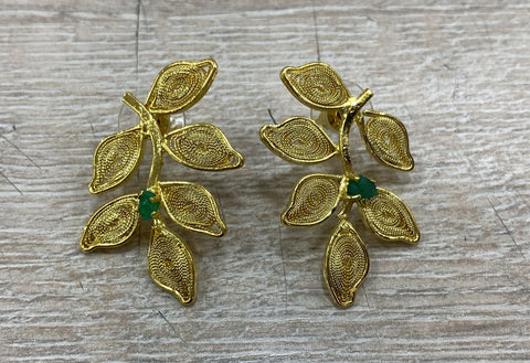 Anillo Hojas piedra Verde Mediano