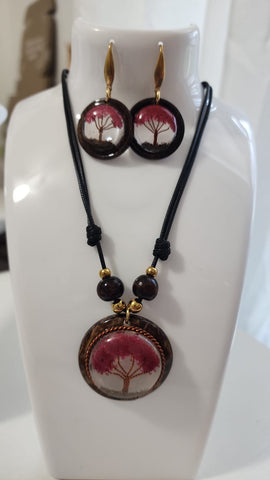Set del Árbol de la Vida  Aretes y Collar  Rosado