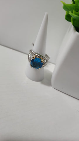 Anillo Rodio  Turquesa