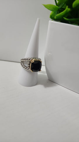 Anillo Cristal  Negro  Rodio