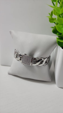 Pulsera Cubana Mosaico  Plata