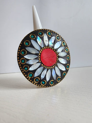 Anillo Redondo  Mosaico  Rojo y gotas Nakar #04