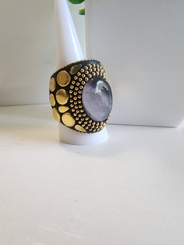 Anillo Mosaico  Oro Piedra Blanca
