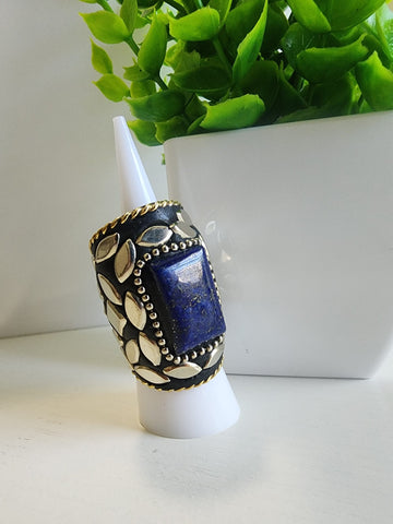 Anillo Mosaico  Plata Piedra Azul