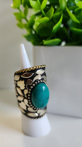 Anillo Mosaico  Plata Piedra Turquesa