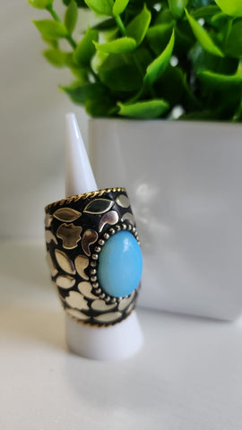 Anillo Mosaico  Plata Piedra Azul