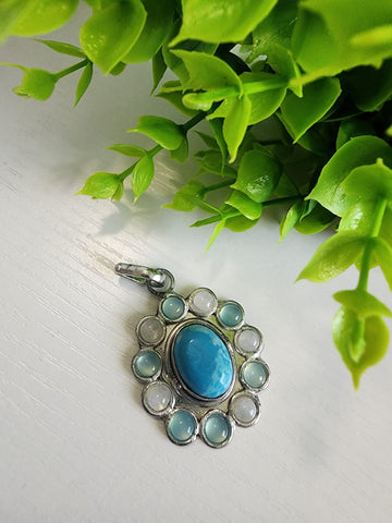 Gema Flor Azul  Cuarzo  Plata