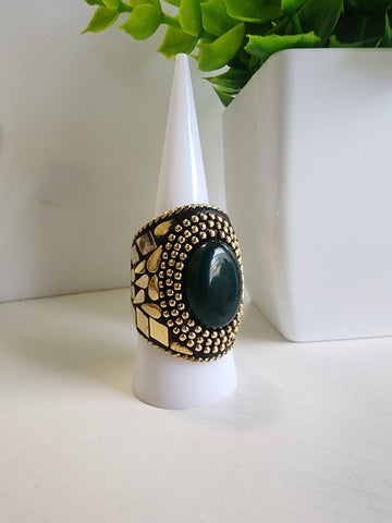 Anillo Mosaico  Plata Piedra Verde
