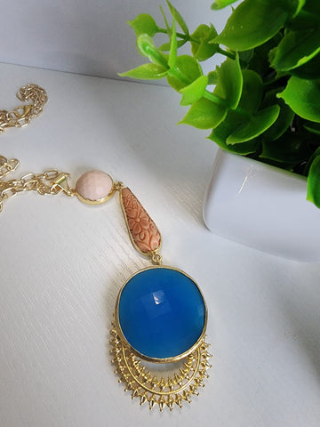 Collar Cristal Azul  Cuarzo Coral