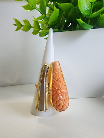 Anillo Cristal Azul  Cuarzo Coral