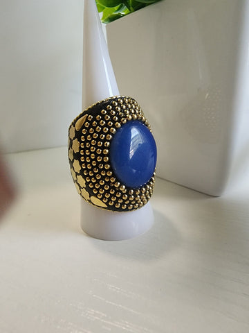 Anillo Mosaico  Plata Piedra Azul
