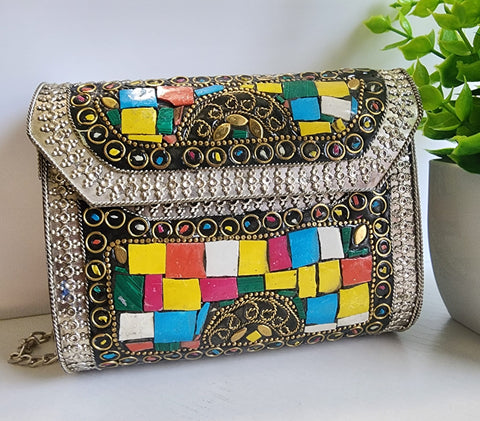 Cartera Mosaico  Multi en base Plata