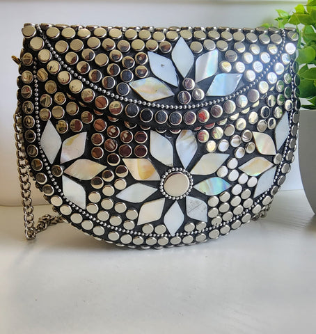 Cartera Mosaico  Flores Blanca