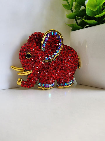 Prendedor Elefante  Rojo Diamantado