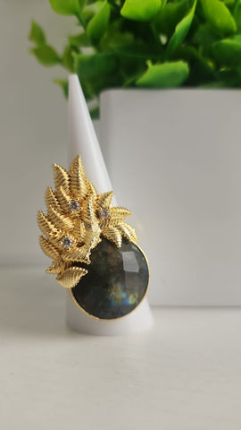 Anillo de Espigas  Piedra Cuarzo Oscuro