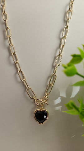 Cadena Paper Clip  Lazo Corazon  Negra