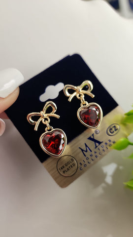Aretes Lazo Corazon  Rojo