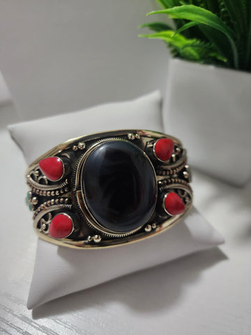 Bangel Plata  Piedra Onix  4 gotas Rojas