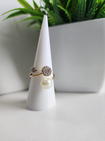 Anillo Tres Piezas  Perla  Diamantado