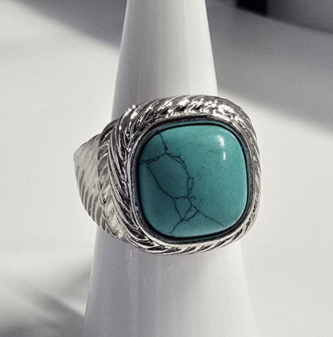 Anillo Rodio  Turquesa