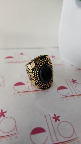 Anillo Mosaico Dorado Piedra oscura