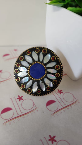 Anillo Mosaico Redondo Azul/blanco