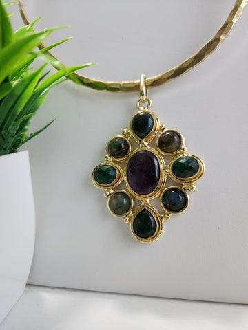 Gema en Cuarzo  Violeta y Verde