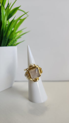 Anillo Cuadrado  Cuarzo Blanco