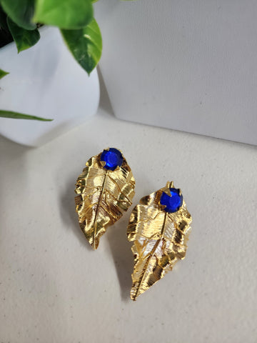 Aretes Hojas  Piedra Azul