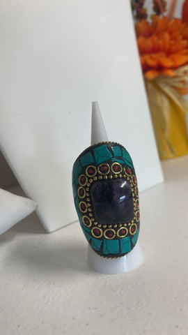 Anillo Mosaico Verde piedra Azul