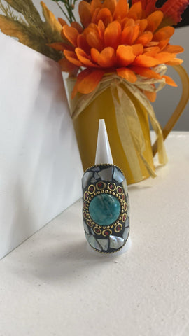 Anillo Mosaico Blanco Piedra Verde