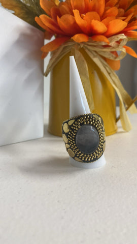 Anillo Mosaico Dorado Piedra Smoke