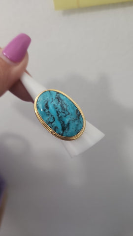 Anillo Ovalado turquesa pintas negras